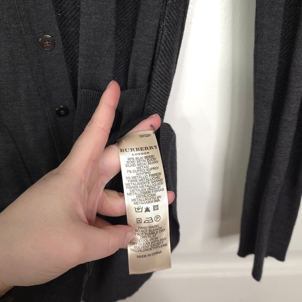 Burberry Grey Metallic Silk Knit Long Button Cardigan Size M - Picture 9 of 9
